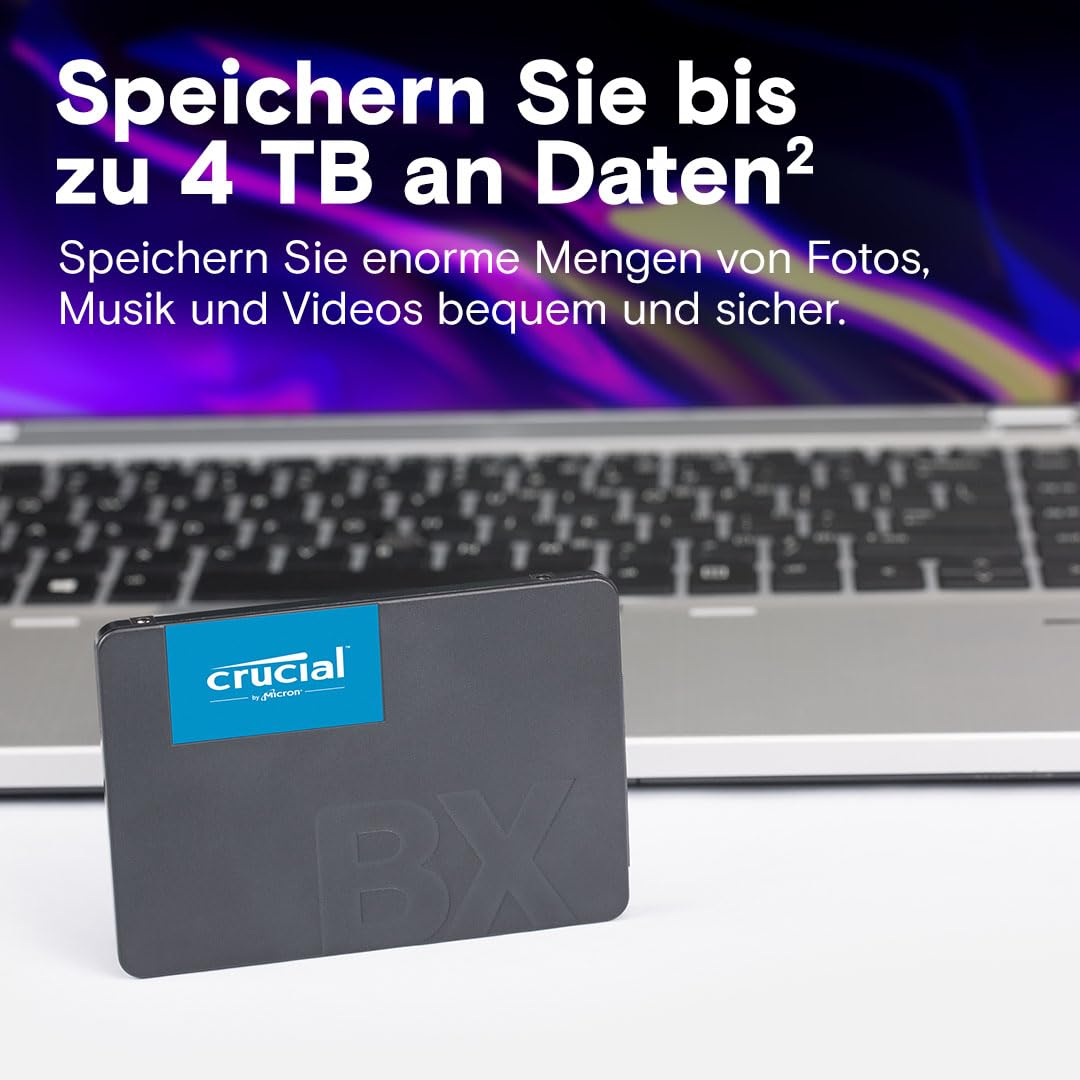 Crucial BX500 SATA SSD 1TB, 2,5" Interne SSD Festplatte, bis zu 540MB/s, 1TB SSD kompatibel mit Laptop und Desktop (PC), 3D NAND, Dynamische Schreibbeschleunigung - CT1000BX500SSD101