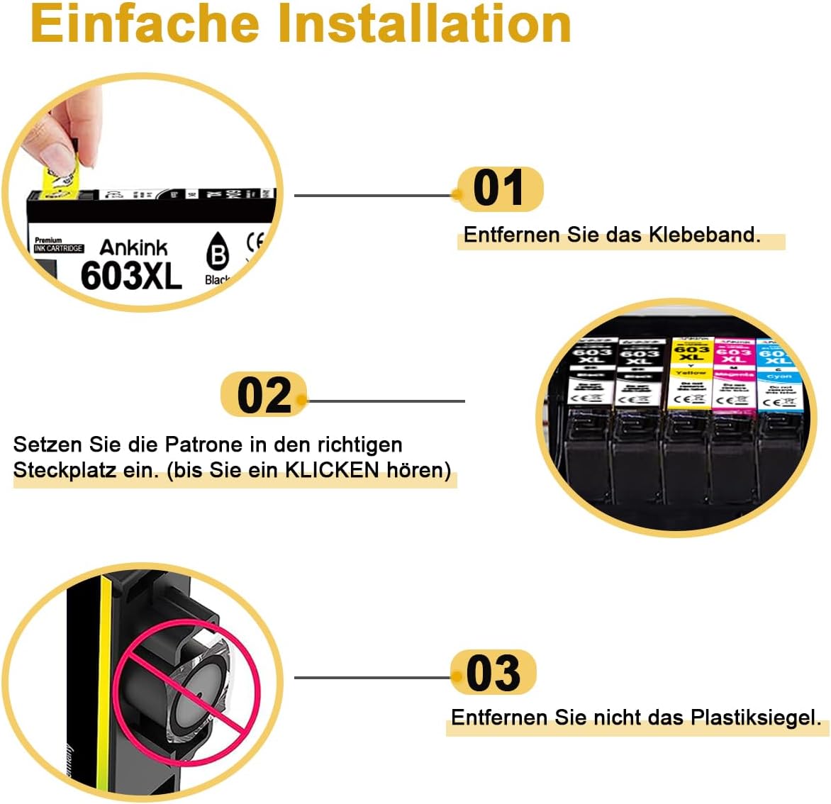 ANKINK Kompatibel Tintenpatrone Druckerpatronen als Ersatz für Epson 603XL für Patrone 603 XL für WF-2820DWF WF-2830DWF WF-2840DWF XP-2100 XP-2150 XP-3100 XP-3150 XP-4100 XP-4150 Schwarz Farbe 10 Pack