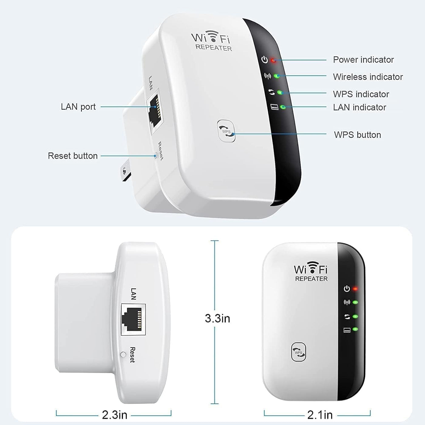 WiFi Extender Booster, WLAN Repeater WLAN Verstärker WiFi Extender bis zu 5000sq.ft Mit Repeater/AP Modus, Long Range Amplifier mit Ethernet Port zu Allen WLAN Geräten, 1-Key Setup, Access Point