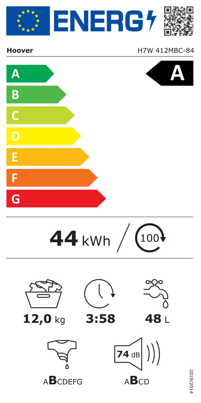 Hoover H-WASH 700 H7W 412MBC-84 Waschmaschine / 12 kg/A/Mix-Power-System/Dampffunktion/Smarte Bedienung via Bluetooth und WiFi
