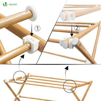 VOUNOT Ausziehbarer Wäscheständer Klein, Klappbarer Turmwäscheständer, Platzsparender Standtrockner mit 3 Ebenen, Holz Imitiert