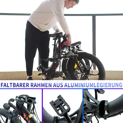 Fafrees E Bike Klapprad, 20 Zoll Electric Fahrrad für Herren/Damen Bis 25 km/h mit 36V 16AH abnehmbarem Akku 250W Motorund, Mountainbike mit 7S Gängen, F20 Rot