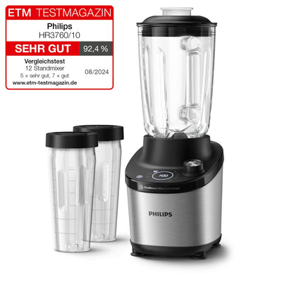 Philips Standmixer 7000 Series - 1500 Watt, 2 Liter, ProBlend Ultra Technologie, Schnellauswahlprogramme, HomeID Rezepte, Quick Clean-Funktion, 2 Tritan-Becher (HR3760/10)