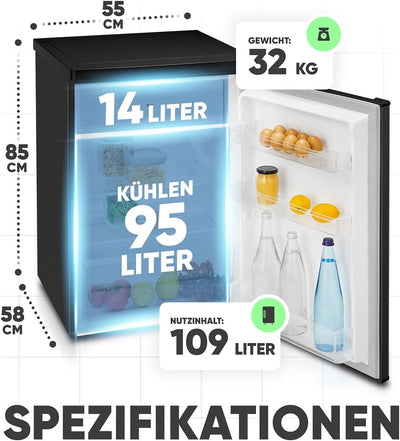 Bomann® Kühlschrank mit Gefrierfach klein | Kühlschrank 2 Ablagen | leise | mit 4-Sterne Gefrierfach | Kühlschrank klein mit Obst- und Gemüsefach | Türanschlag wechselbar | KS 7251 schwarz