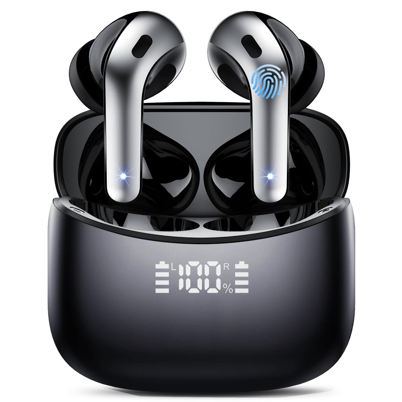 Bluetooth Kopfhörer, Kopfhörer Kabellos Bluetooth 5.3 In Ear Kopfhörer mit 4 ENC Noise Cancelling Mic Ear buds, LED-Anzeige, Kabellose Kopfhörer 52H Tiefer Bass, IPX7 Wasserdicht Ohrhörer, Schwarz