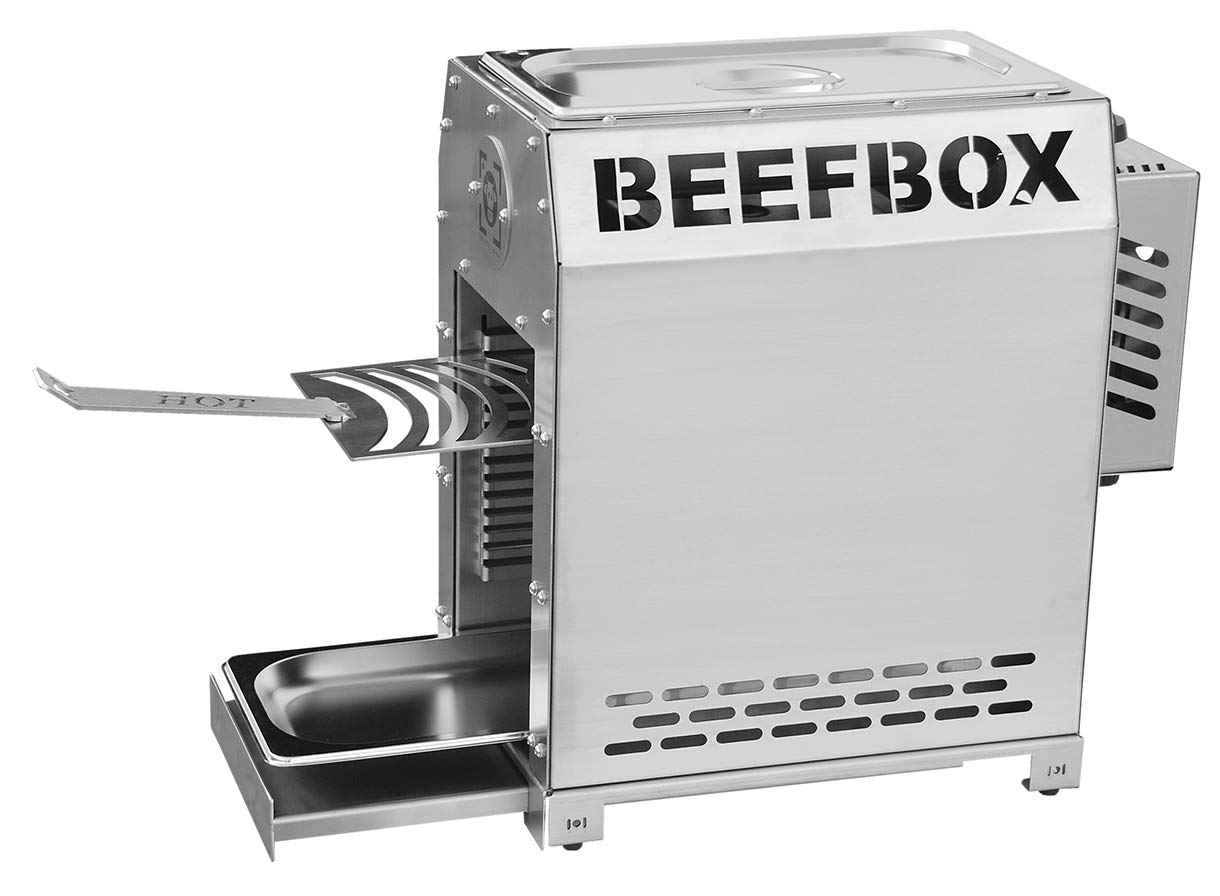 BEEFBOX PRO 2.0 | Elektro-Zündung | 850 Grad Oberhitze Grill | komplett Edelstahl | leicht zu reinigen | komplett demontierbar Silber