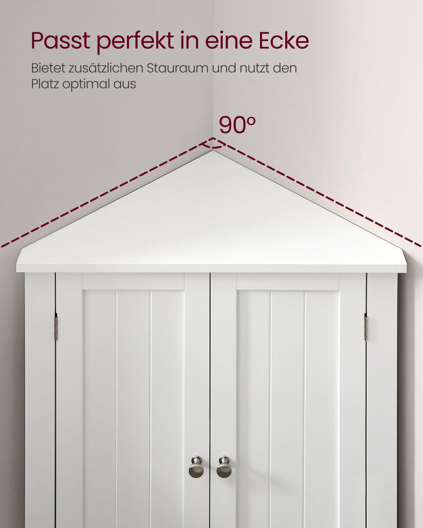 VASAGLE Eckschrank, Badezimmerschrank, mit Türen, verstellbare Ablage, für Badezimmer, Küche, Wohnzimmer, modern, Landhausstil, wolkenweiß BBC844P31