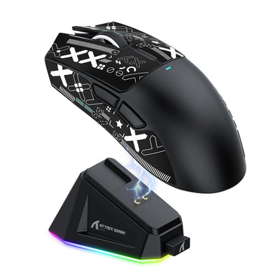 ATTACK SHARK X11 Gaming Mouse mit Magnetic Charging Dock, PixArt PAW3311 Gaming Sensor, BT/2.4G Wireless/Wired Gaming Mouse mit Mouse Grip Tape, 22000 DPI, Gamer Mice for Win11/Xbox/PS/Mac (Schwarz)