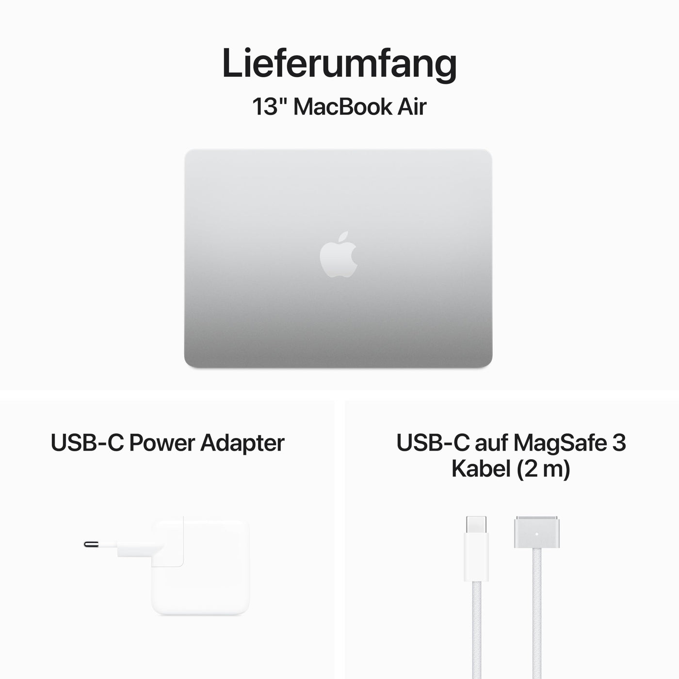 Apple 13" MacBook Air Laptop mit M3 Chip: 13,6" Liquid Retina Display, 16 GB gemeinsamer Arbeitsspeicher, 256 GB SSD Speicher, beleuchtete Tastatur, 1080p FaceTime HD Kamera, Silber