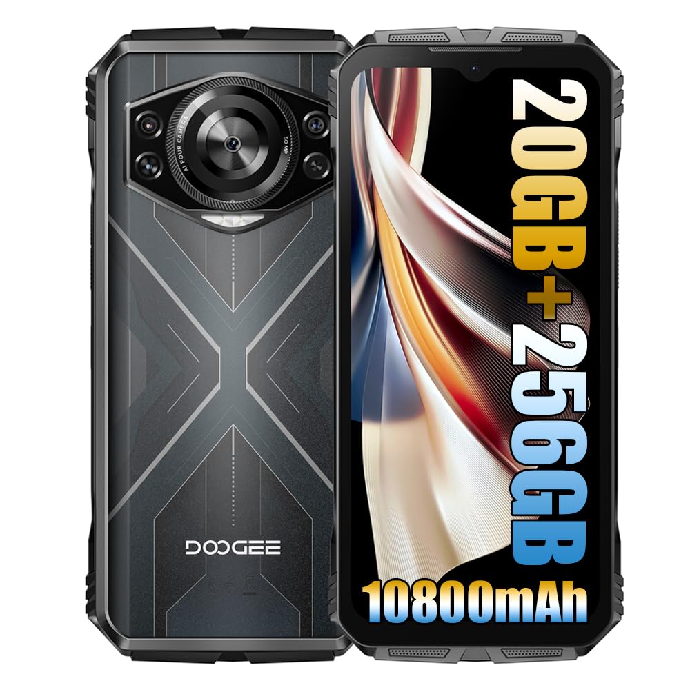 DOOGEE S Cyber Rugged Smartphone ohne Vertrag (2024), 10800mAh Akku / 33W Simlockfreie Handys, 20GB + 256GB, Robustes 4G, 50MP Kamera + 16MP Outdoor Handy, Android 14 6.58 Zoll FHD+, NFC Schwarz