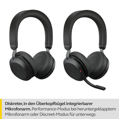 Jabra Evolve2 75 Wireless PC Headset mit 8-Mikrofon-Technologie - Dual-Foam-Stereo-Kopfhörer mit moderner aktiver Geräuschunterdrückung, USB-A Bluetooth-Adapter und MS Teams-Kompatibilität - Schwarz