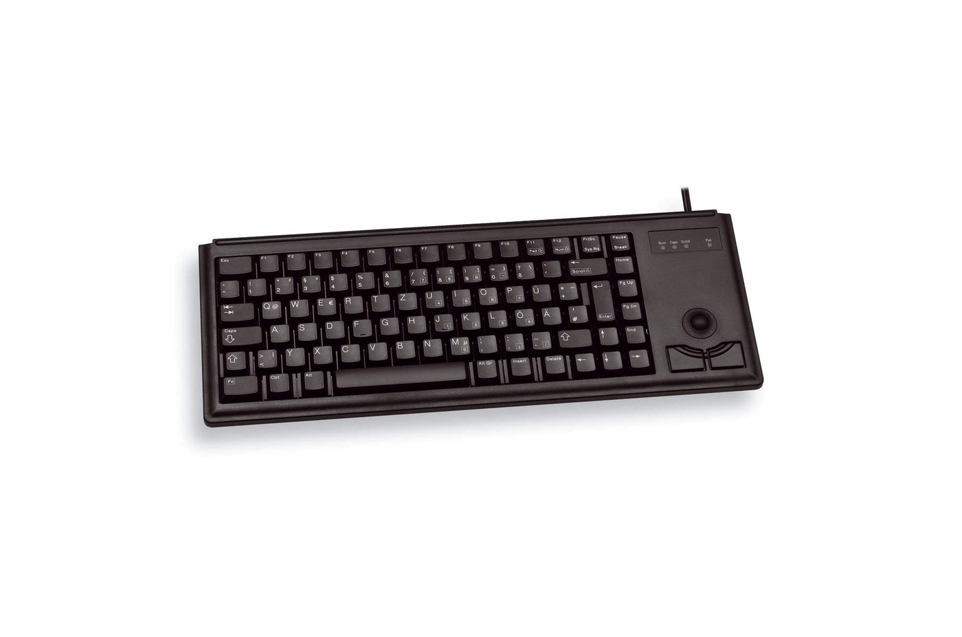 CHERRY G84-4400, Kompakte Tastatur mit Trackball, Deutsches Layout (QWERTZ), Kabelgebunden (PS/2-Anschluss), 2 Maustasten, Mechanische ML Switches, Schwarz