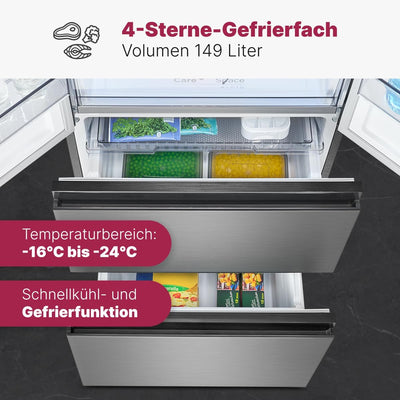 Bomann® French Door Kühlschrank No Frost | Kühl-Gefrier-Kombinationen mit Total No Frost | Kühlschrank mit Gefrierfach 400L | Side by Side Kühlschrank mit MultiAirflow-System | KG 7354 Edelstahl