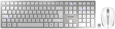 CHERRY DW 9000 SLIM, Kabelloses Tastatur- und Maus-Set, Französisches Layout (AZERTY), Bluetooth & 2,4 GHz Funk, Leise Tasten, Wiederaufladbar, Weiß-Silber