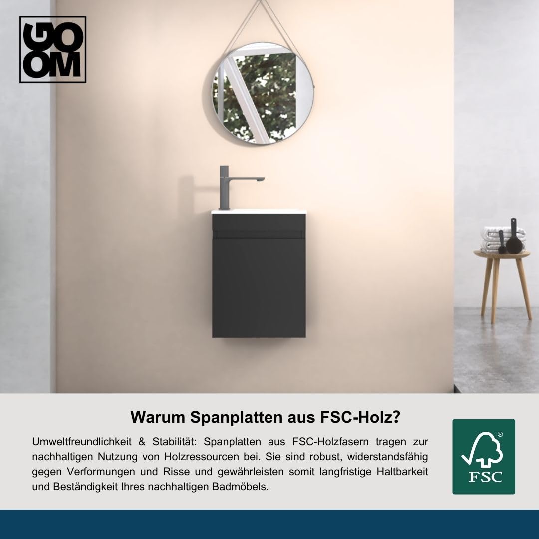 GOOM Gäste-WC Waschtisch Set 40 cm Badmöbel Vormontiert Klein Waschbecken mit Unterschrank (Schwarz)