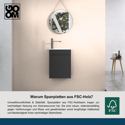 GOOM Gäste-WC Waschtisch Set 40 cm Badmöbel Vormontiert Klein Waschbecken mit Unterschrank (Schwarz)