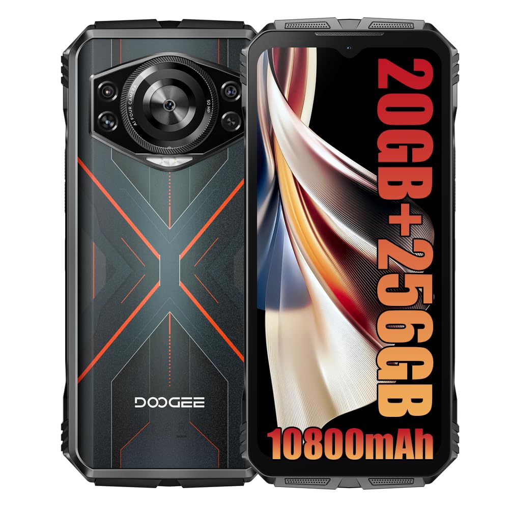 DOOGEE S Cyber Rugged Smartphone ohne Vertrag (2024), 10800mAh Akku / 33W Simlockfreie Handys, 20GB + 256GB, Robustes 4G, 50MP Kamera + 16MP Outdoor Handy, Android 14 6.58 Zoll FHD+, NFC Rot