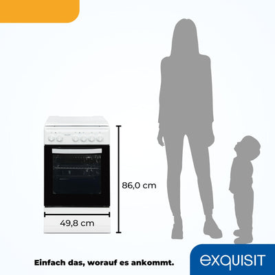 Exquisit Standherd, Standherd 50 cm Breite, Massekochfeld, einfach zu bedienen, 48 l Garraum, Elektro-Standherd 50 cm, EH9-3-090 weiss