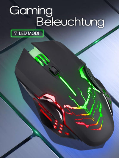 Defender® Katana Kabellose Gaming Maus - Geräuschlose Klicks - 5 programmierbare Tasten - RGB-Beleuchtung(On/Off) - bis zu 240 hrs Akkulaufzeit - Wireless Gamer Maus für PC, Mac, Laptop