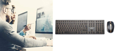 CHERRY DW 9000 SLIM, Kabelloses Tastatur- und Maus-Set, EU-Layout (QWERTY), Bluetooth & 2,4 GHz Funk, Leise Tasten, Wiederaufladbar, Schwarz-Bronze