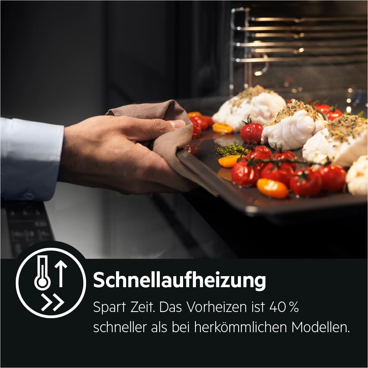 AEG Einbaubackofen – Serie 5 Ringheißluft: Gleichmäßige Garergebnisse auf 3 Ebenen – Pyrolyse Selbstreinigung – 25 Automatikprogramme – LED-Touchdisplay – Schnellaufheizung – Schwarz – BPE53516AB