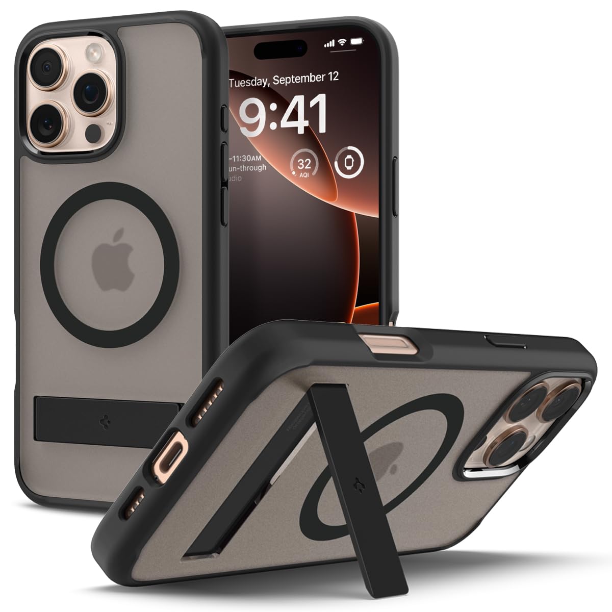 Spigen [All-in-One Ständer für iPhone 16 Pro Max Hülle Ultra Hybrid S MagFit für MagSafe [Verbesserte Magnestärke] Stoßfest Kratzfest Handyhülle Case -Frost Black