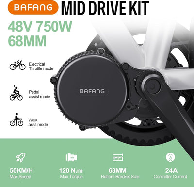 Bafang 48V 750W Mittelmotor Kit BBS02B Mid Motor Elektrofahrrad Umbausatz mit EKD01 Display und 44T Kettenblatt 8Fun E-Bike Umbausatz für BB68-73mm Moutainbike