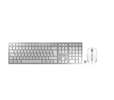 CHERRY DW 9100 SLIM, Kabelloses Tastatur- und Maus-Set, UK-Layout (QWERTY), Bluetooth & 2,4 GHz Funk, Leise Tasten, Flaches Design, Wiederaufladbar, Weiß-Silber