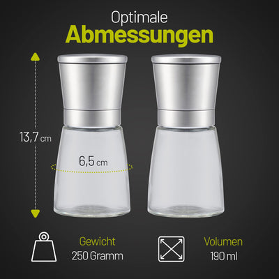 ZOLMER Gewürzmühle 2er Set mit einstellbarem Keramikmahlwerk - Pfeffermühle Edelstahl Pfeffermühle Pfeffermühle Salzmühle Pfeffermühle Salz Pfeffer Mühle