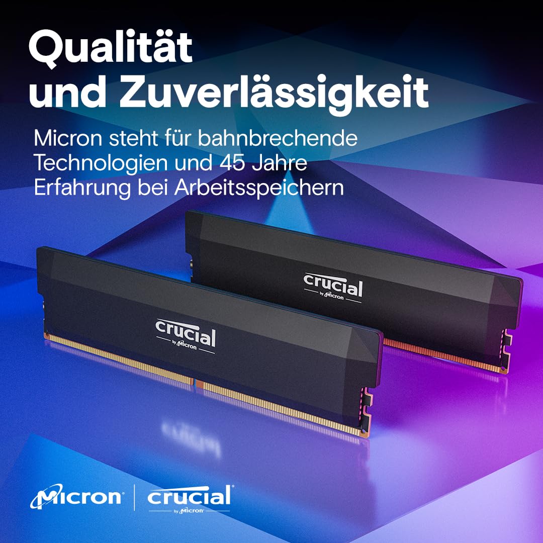 Crucial Pro DDR5 RAM 32GB Kit (2x16GB) 6000MHz CL36, Overclocking Gaming, Intel XMP 3.0 / AMD EXPO, PC Computer Arbeitsspeicher 32GB DDR5, Schwarz - CP2K16G60C36U5B