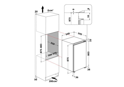 Bauknecht KSI 9GF2E Einbau-Kühlschrank mit Gefrierfach/Energieeffizienzklasse: E/Nische 88, Elektronische Temperaturregelung/LED-Beleuchtung/Abtauautomatik im Kühlteil/Sicherheitsglas