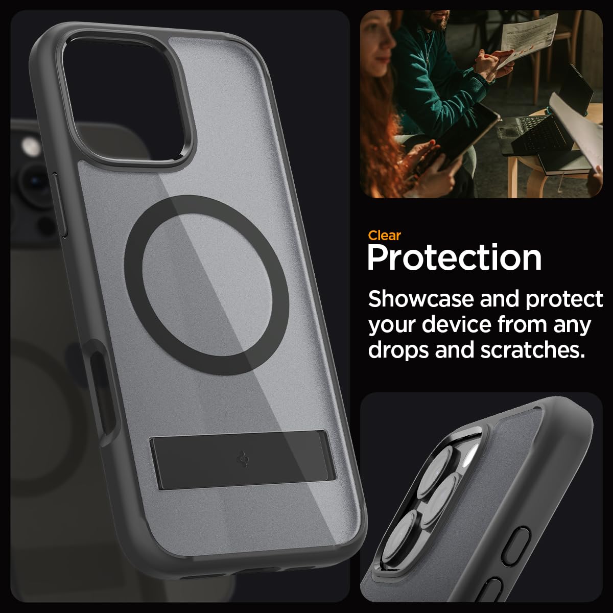 Spigen [All-in-One Ständer für iPhone 16 Pro Max Hülle Ultra Hybrid S MagFit für MagSafe [Verbesserte Magnestärke] Stoßfest Kratzfest Handyhülle Case -Frost Black