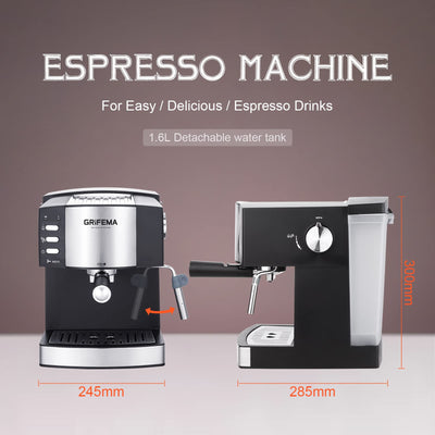 GRIFEMA GC3002 Kaffeevollautomat mit Latte go Milchsystem für Cappuccino, Coffee Machine mit Mahlwerk, 2-Tassen-Funktion, 1,6 Liter Wassertank, Schwarz