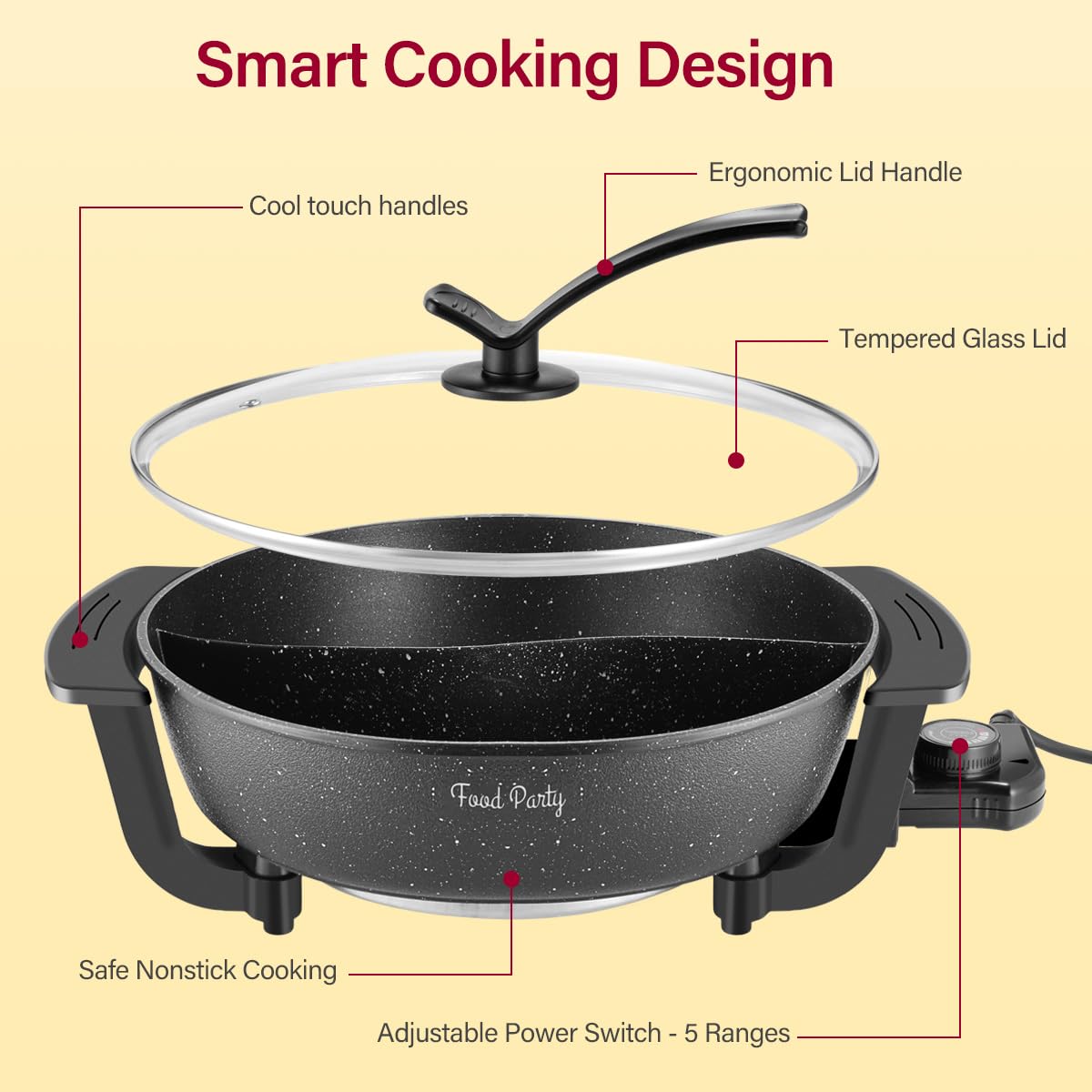 Food Party Hot Pot Elektrisch Hotpot Topf 6L Elektrischer Kochtopf 220V 1200W Doppelseitig Elektrische Wok mit Deckel Chinesischer Hot Pot Fondue