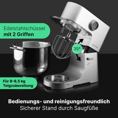 ProfiCook® Küchenmaschine mit XXL 12L Schüssel | Knetmaschine mit 2500W Longlife-Profi-Motor | Metallgetriebe und LED-Display | Food Processor für bis zu 8,5 kg Teig |13 Geschwindigkeiten | PC KM 1254