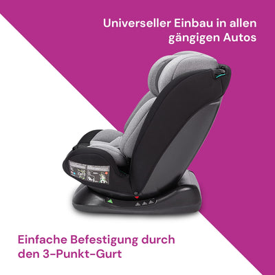 Booboo Safety London Kindersitz ohne Isofix i-Size Reboarder, von 40 bis 150 cm, Baby Autositz- Black Grey