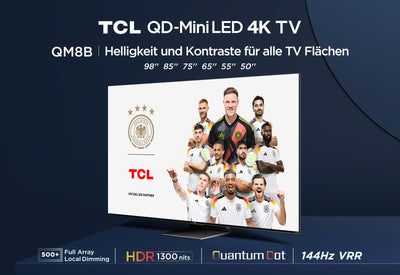 TCL 55QM8B Fernseher MiniLED 55 Zoll, QLED, 144Hz, 4K HDR Premium 1300nits, Google TV, Dolby Atmos, Onkyo, Game Master Pro 2.0