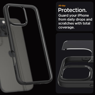 Spigen für iPhone 16 Pro Max Hülle [Anti-Yellowing] Ultra Hybrid Case Handyhülle Schutzhülle Cover Transparent Durchsichtig Dünn Slim -Matte Black