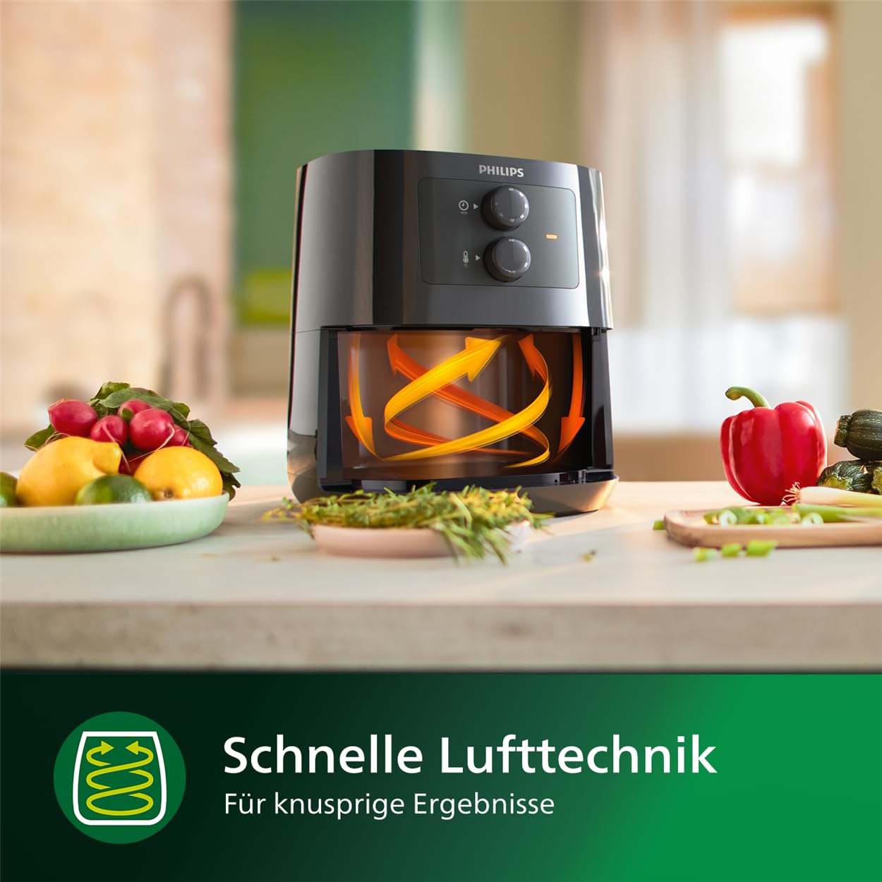 Philips Essential Airfryer Heissluftfriteuse - 4,1-Liter-Pfanne, Fritteuse Ohne Öl, Rapid Air Technologie, HomeID-App, Zeit- Und Temperaturkontrolle, Schwarz (HD9200/90)