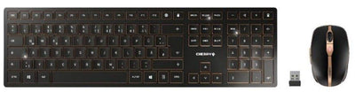 CHERRY DW 9000 SLIM, Kabelloses Tastatur- und Maus-Set, EU-Layout (QWERTY), Bluetooth & 2,4 GHz Funk, Leise Tasten, Wiederaufladbar, Schwarz-Bronze