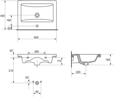 VBChome Waschtischunterschrank 60 cm Waschbecken mit Unterschrank 2 Schubladen Weiß Badmöbel weiß Hochglanz Badezimmermöbel hängend