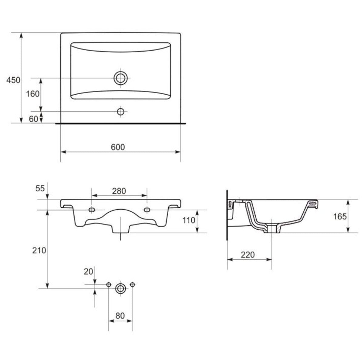 VBChome Waschtischunterschrank 60 cm Waschbecken mit Unterschrank 2 Schubladen Weiß Badmöbel weiß Hochglanz Badezimmermöbel hängend