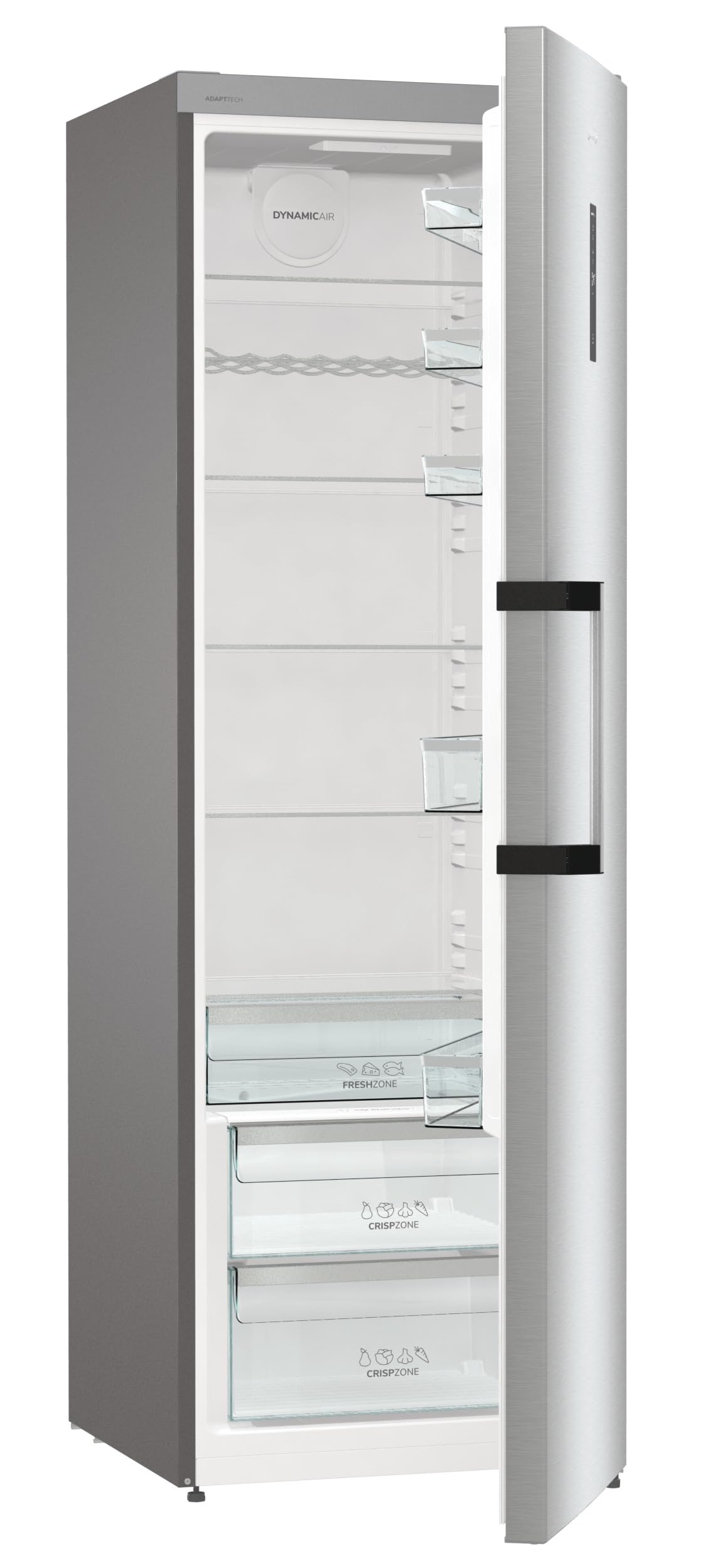 Gorenje R 619 DAXL6 Kühlschrank/AdaptTech/FreshZone/Schnellkühlfunktion/Umluft-Kühlsystem/LED Display / 398l / 185cm / EEK D/Edelstahl