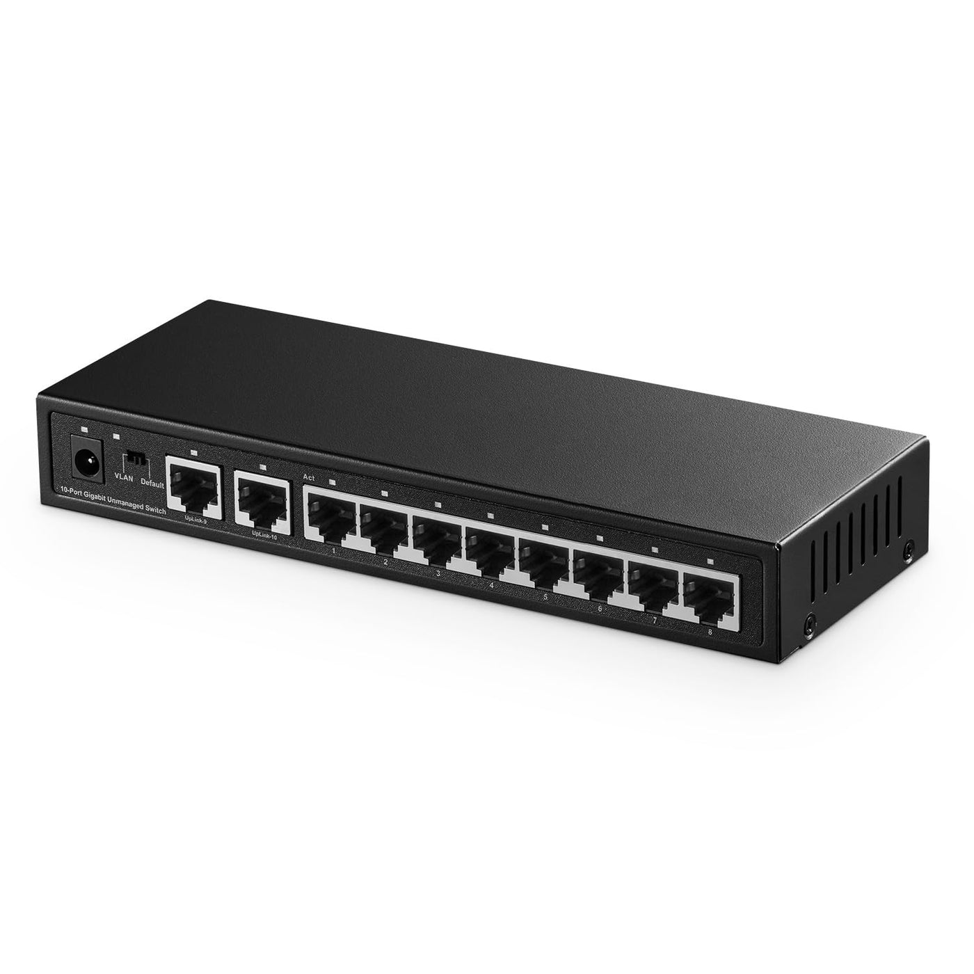 Binardat 10 Port Gigabit Ethernet Switch, 8 Ports 100/1000Mbps, 2 Gigabit Uplink, Unterstützung Vlan, Metallgehäuse Unmanaged Plug and Play