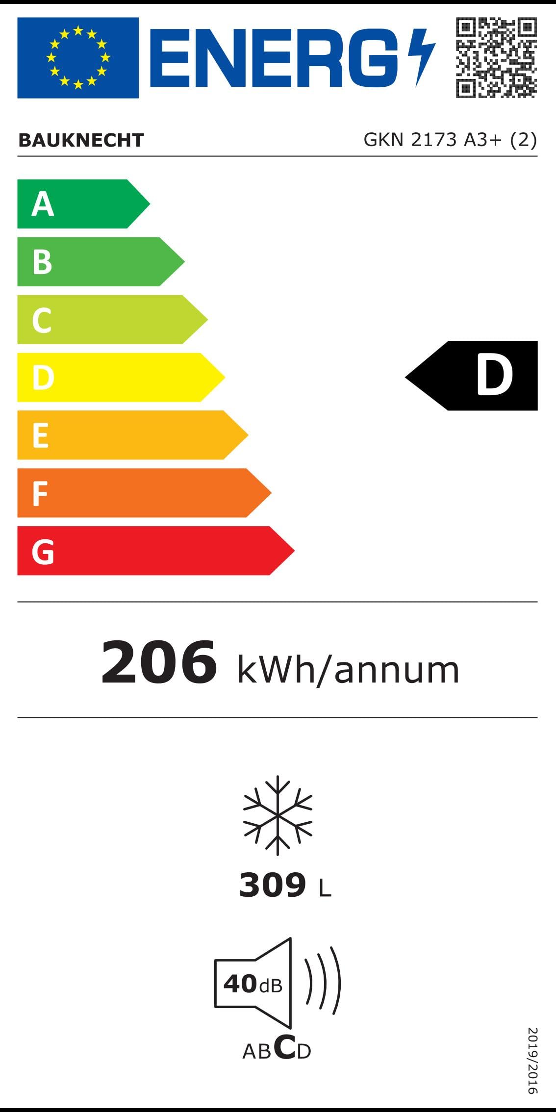 Bauknecht GKN 2173 A3+ Gefrierschrank Gefrieren: 310 L / No Frost / Supergefrierfunktion / EasyOpen Ventil / LED-Innenbeleuchtung / Elektronische Steuerung mit innenliegendem Bedienfeld,Weiß