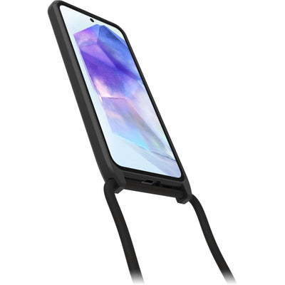 OtterBox React Necklace Hülle für Samsung Galaxy A55 5G, ultraschlanke, schützende Hülle mit Verstellbarer und Abnehmbarer Handykette, Getestet nach Militärstandard, Schwarz