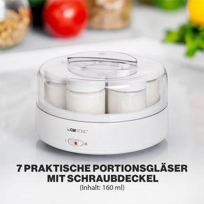 Clatronic® Joghurtbereiter mit 7 Portionsgläsern | Joghurtmaschine bis zu 1,1 Liter Joghurt, Quark & Frischkäse | Yogurt Maker für schnelle & einfache Zubereitung | pro Glas 160 ml + Deckel | JM 3344