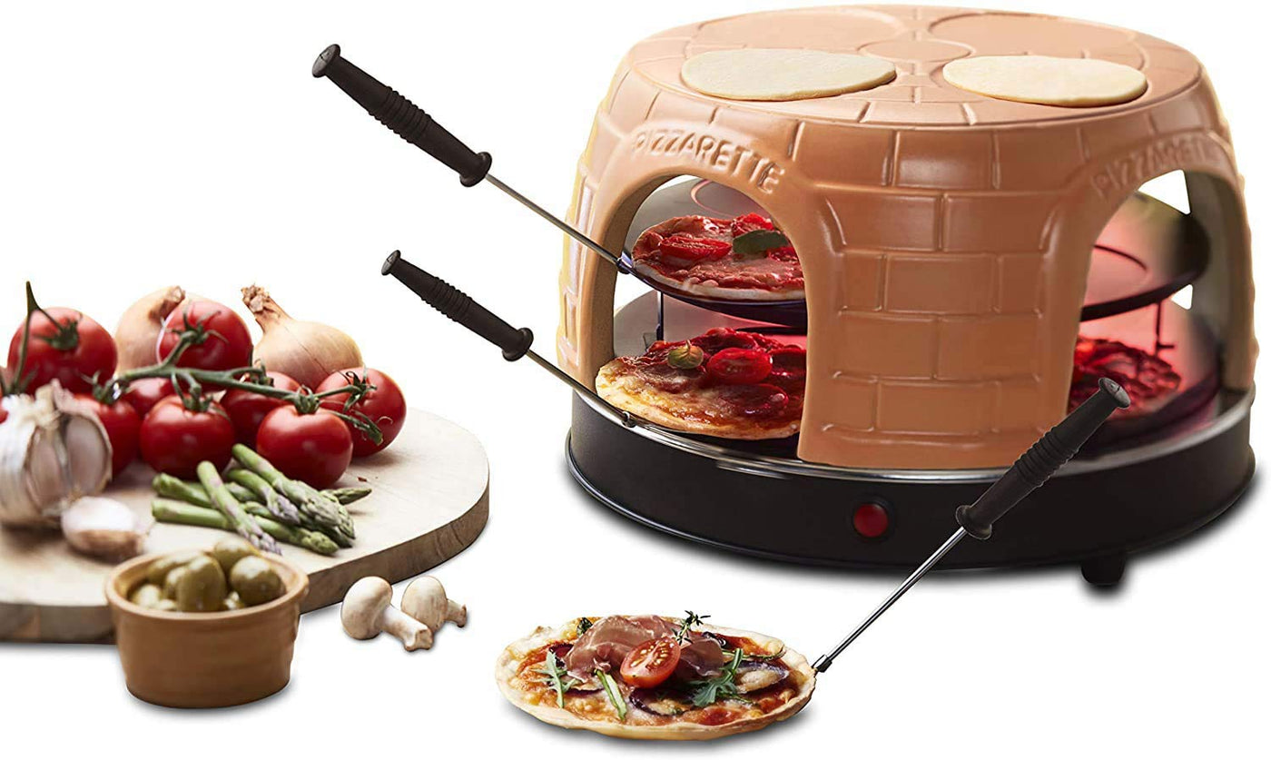 Emerio Pizzaofen, PIZZARETTE das Original, handgemachte Terracotta Tonhaube, patentiertes Design, für Mini-Pizza, echter Familien-Spaß für 8 Personen, PO-116124.1