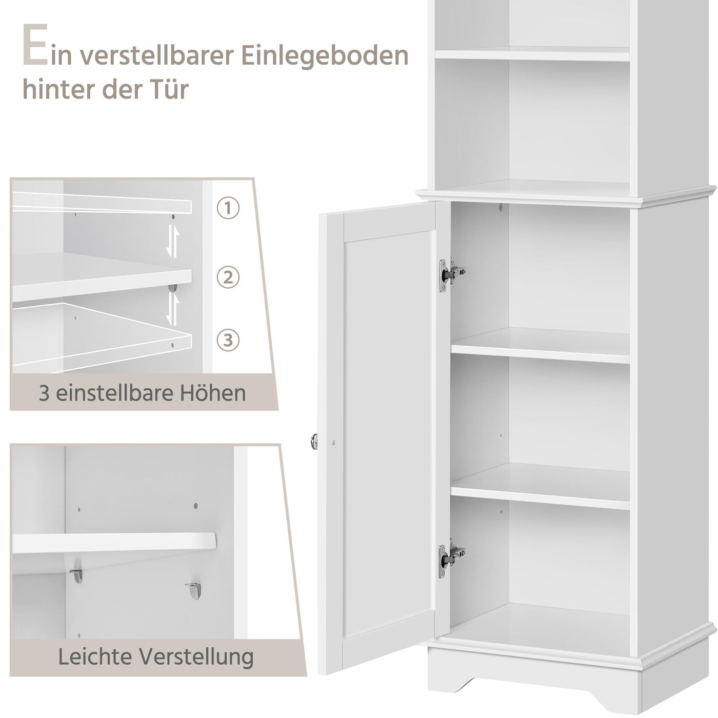 Yaheetech Badezimmerschrank Hochschrank Badschrank mit 3 Ablagefächer und 1 Tür Bodenschrank Badkommode Badregal mit verstellbarem Einlegeboden fürs Badezimmer Wohnzimmer Küche Flur, 40 x 30 x 153 cm