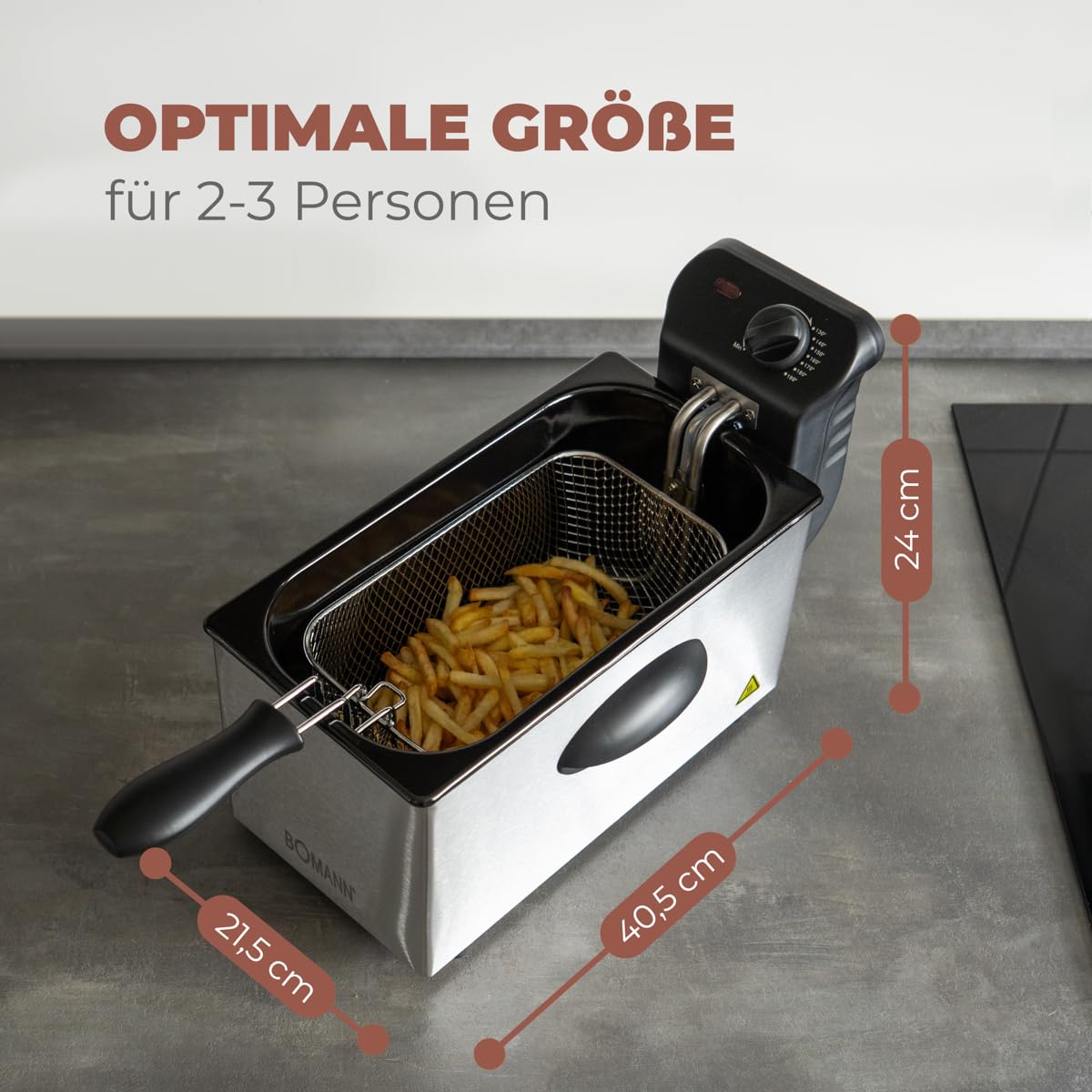 Bomann® Fritteuse mit 3L Kapazität | Friteuse mit Fett | Friteuse Öl mit Kaltzonentechnik & Abtropfvorrichtung | Fritteusen mit stufenlos regelbarerem Thermostat | 2000W | Gastro Friteuse FR 2264 CB